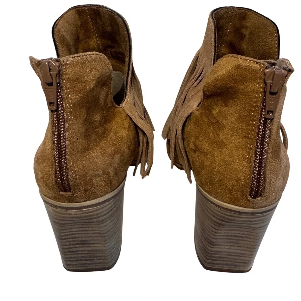 Ariat Brown Faux Suede Fringe‎ Western Ankle Boots Women 9.5 Block Heel Booties